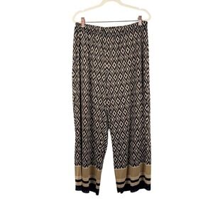 Harper 241‎ Pants Large Black Tan Diamond Mesh Wide Leg High Rise Pull-on Capri